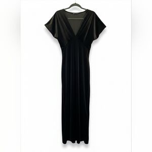 Zara Dark Khaki Velvet Maxi Dress XS Draped V-Neck Evening